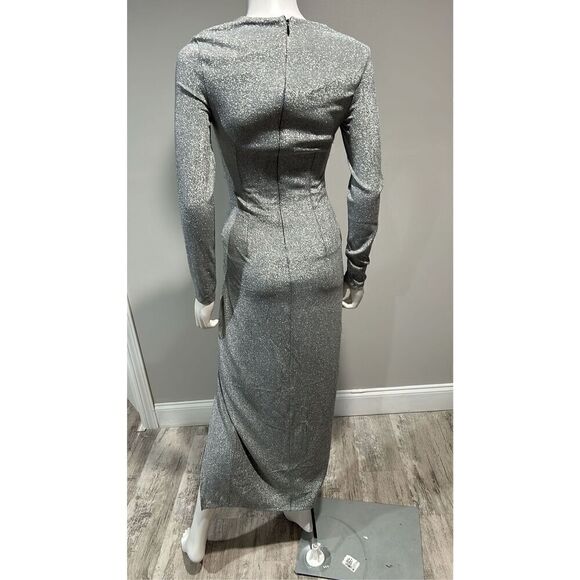 Alexis Admor Cutout Silver Ruched Shimmer Gown Size Small - Picture 7 of 10